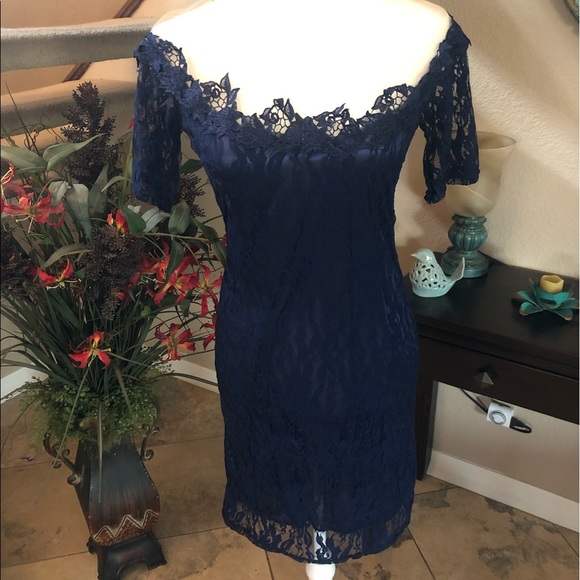 Sheer lace off shoulder special occasion dress. - Picture 1 of 3